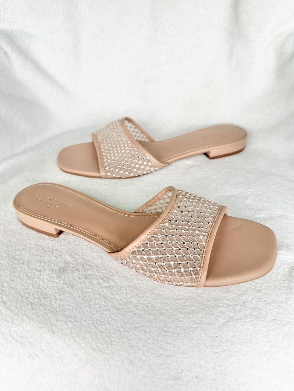 J.Crew Factory Nude Rhinestone Mesh Sparkle Slide Sandals CI954 Sz 10M